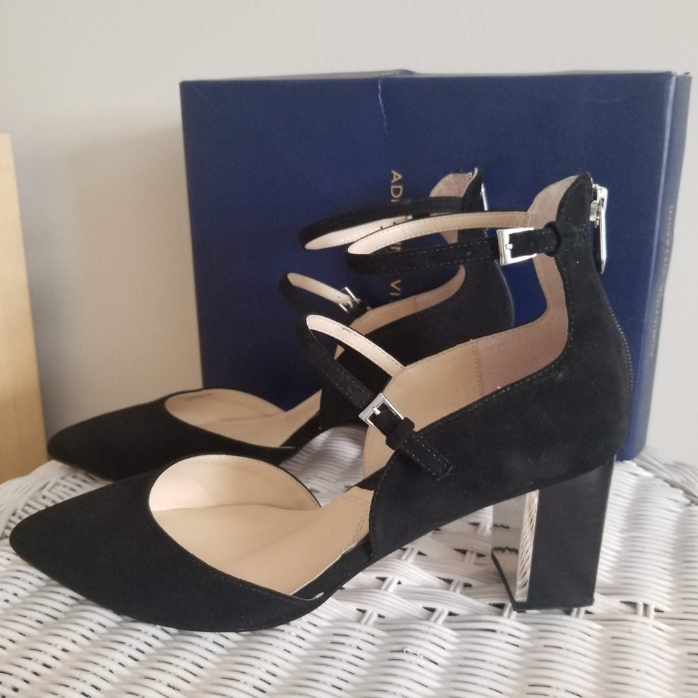 Black Suede Block Heels w/Silver, Size 10, GUC